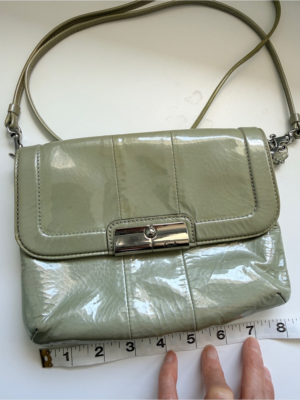 Coach Women's Patent Kristen Crossbody Bag in Gray/Sage Green